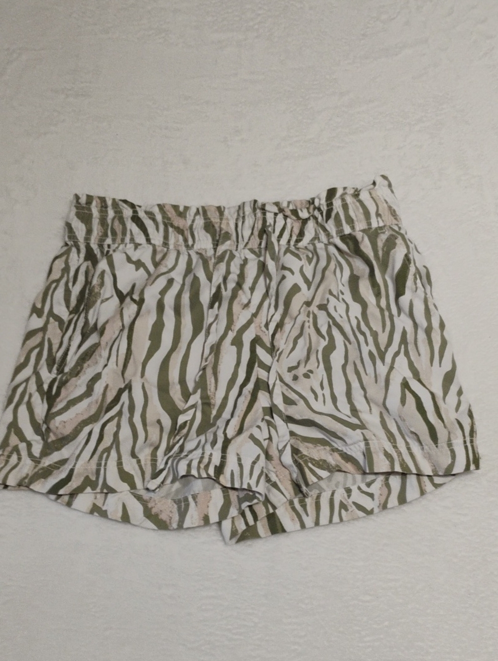 Calypso St. Barth Olive and White Zebra-Print High-Waist Shorts